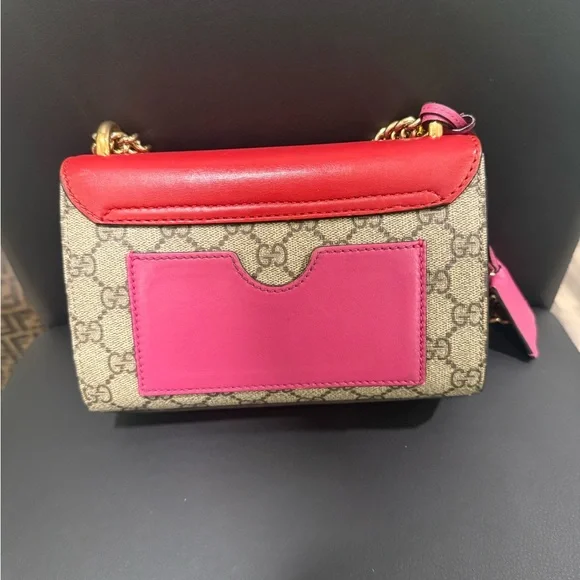 GG Supreme Monogram Padlock red and pink bag with gold chain - Picture 9 of 16